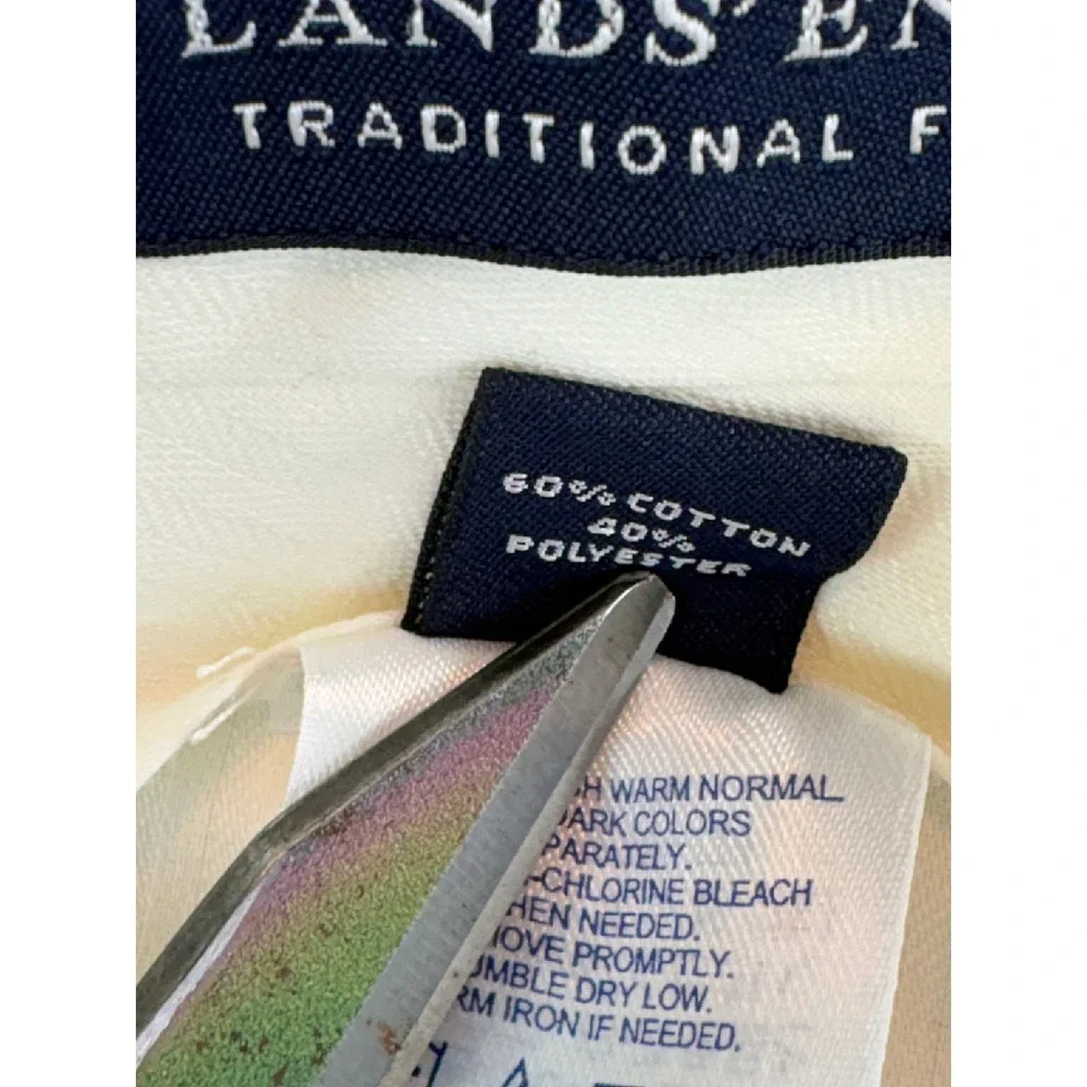 Lands' End Traditional Fit Pleated Chinos Mens 37 Stone Beige Cuffed Trousers
